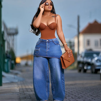 Elastic-Waist Denim Culotte Jeans