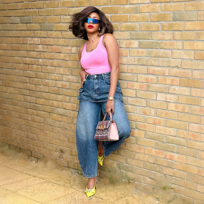 Elastic-Waist Denim Culotte Jeans