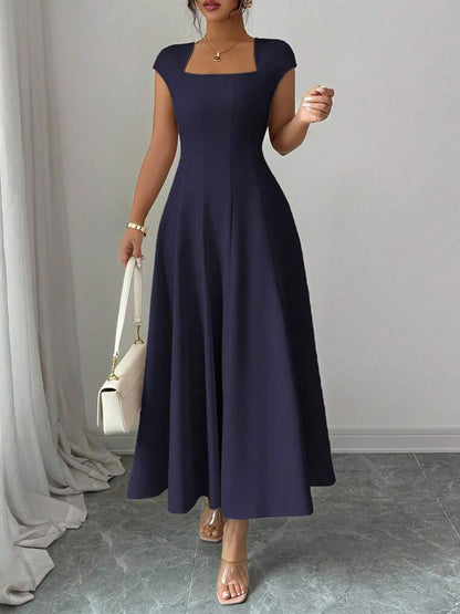 Square Neck Short-Sleeve Maxi Dress