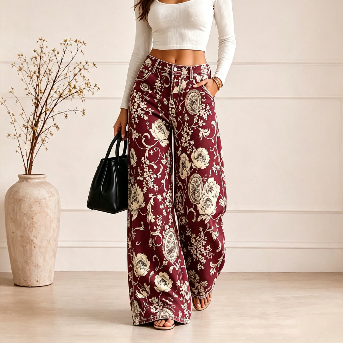 Women’s Plus Size Lightweight Denim-Look Wide Leg Pants