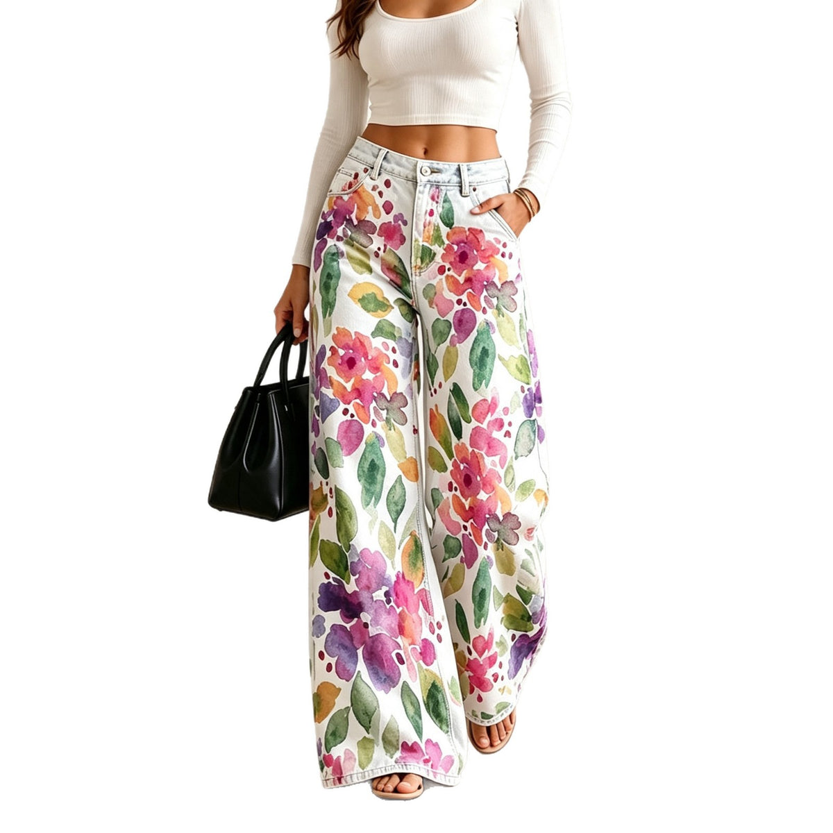 Women’s Plus Size Lightweight Denim-Look Wide Leg Pants