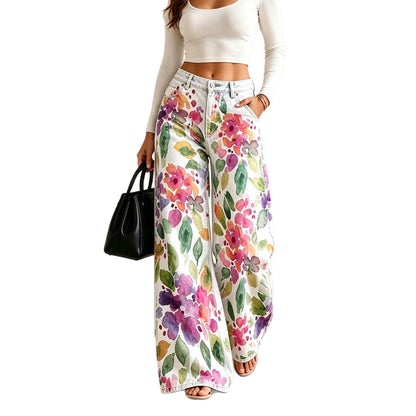 Women’s Plus Size Lightweight Denim-Look Wide Leg Pants