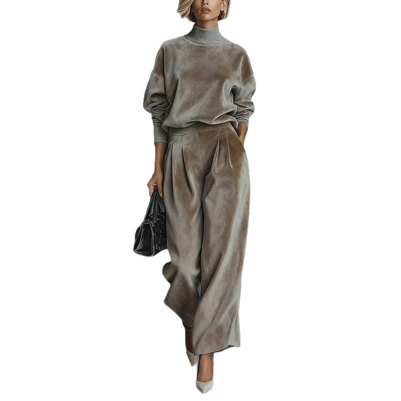 Knit Long-Sleeve Top & Wide-Leg Pants Two-Piece Set