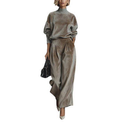 Knit Long-Sleeve Top & Wide-Leg Pants Two-Piece Set