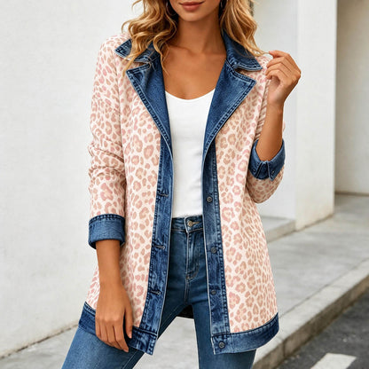 Leopard Print Denim Jacket – Women's Casual Oversized Style