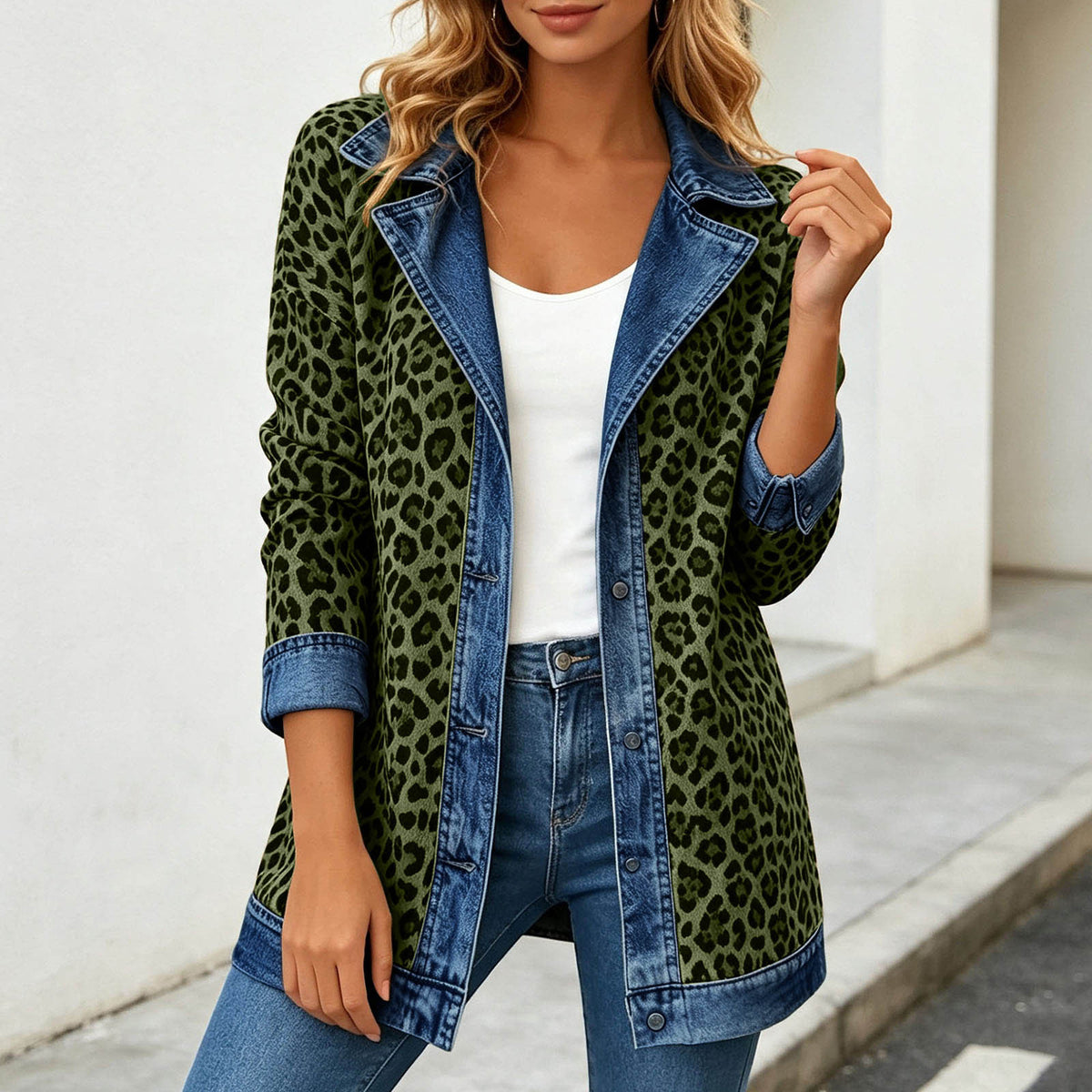 Leopard Print Denim Jacket – Women's Casual Oversized Style