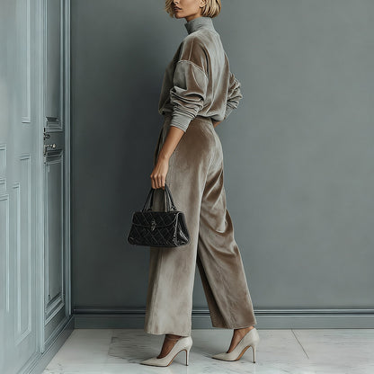 Knit Long-Sleeve Top & Wide-Leg Pants Two-Piece Set