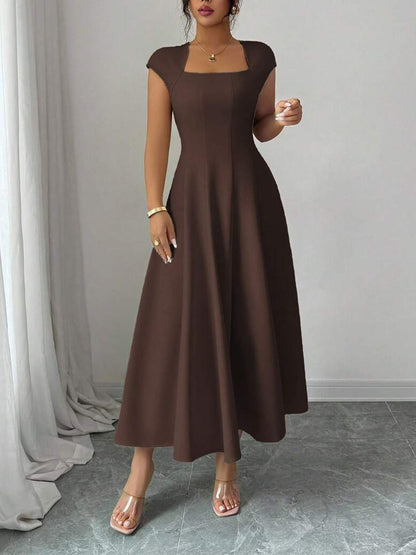Square Neck Short-Sleeve Maxi Dress