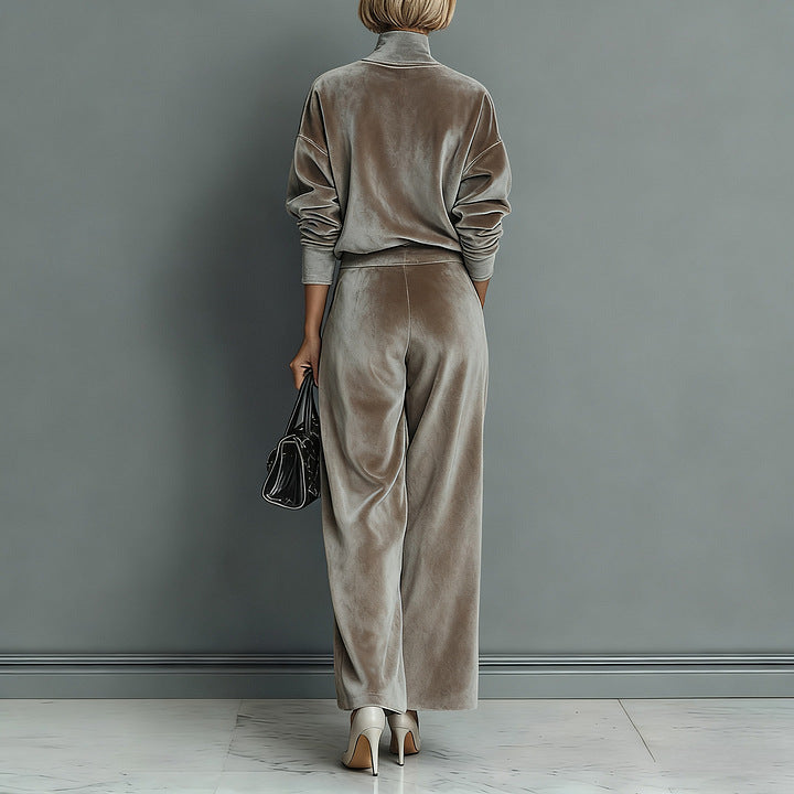 Knit Long-Sleeve Top & Wide-Leg Pants Two-Piece Set