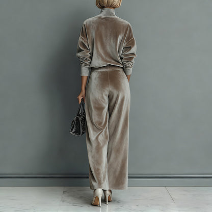 Knit Long-Sleeve Top & Wide-Leg Pants Two-Piece Set