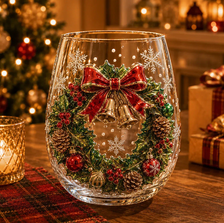 🎅 Santa & Snowman Christmas Glass – Hand-Painted Holiday Drinkware