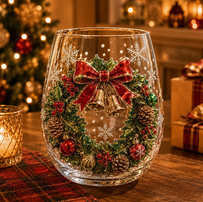 🎅 Santa & Snowman Christmas Glass – Hand-Painted Holiday Drinkware