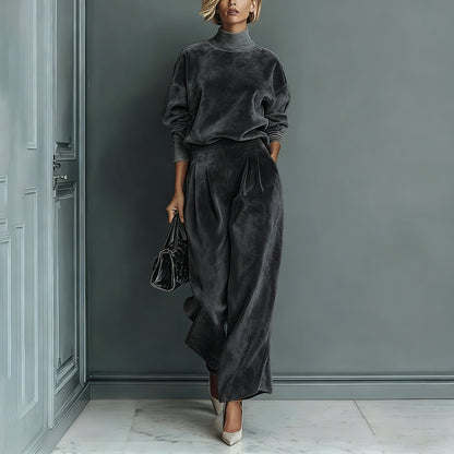 Knit Long-Sleeve Top & Wide-Leg Pants Two-Piece Set