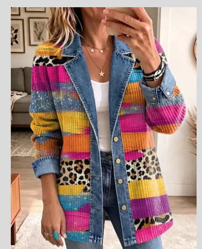 Leopard Print Denim Jacket – Women's Casual Oversized Style