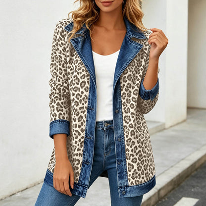 Leopard Print Denim Jacket – Women's Casual Oversized Style