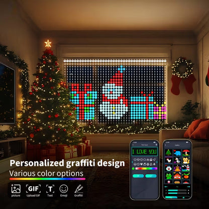 🎄 Smart RGB Pixel Curtain Lights – App-Controlled Animated Holiday Display for Balcony & Window Decor-2m*1.5m