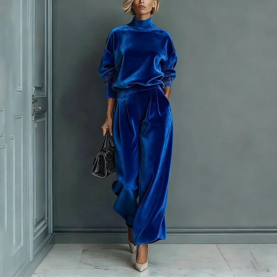 Knit Long-Sleeve Top & Wide-Leg Pants Two-Piece Set