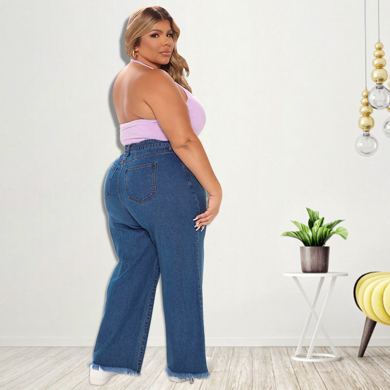Embroidered Washed Denim Jeans