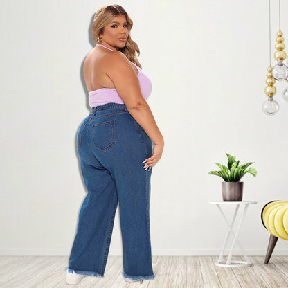 Embroidered Washed Denim Jeans