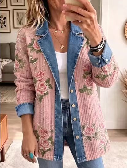 Leopard Print Denim Jacket – Women's Casual Oversized Style