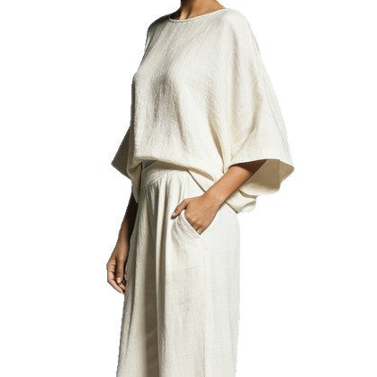 Linen Blend Batwing Sleeve Two-Piece Set
