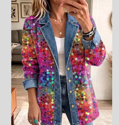 Leopard Print Denim Jacket – Women's Casual Oversized Style