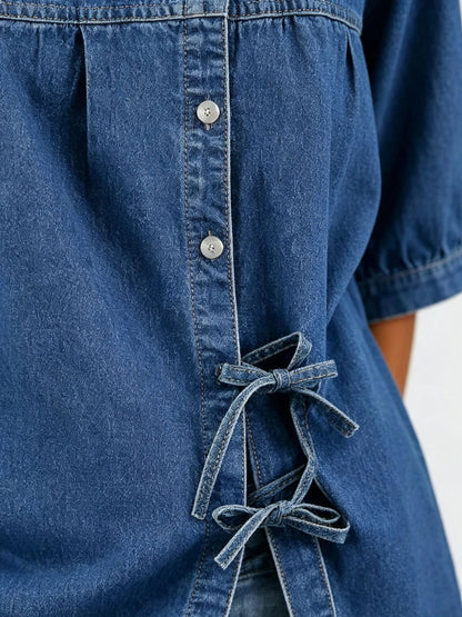 Denim Tie-Front Blouse – Women’s Relaxed Casual Top