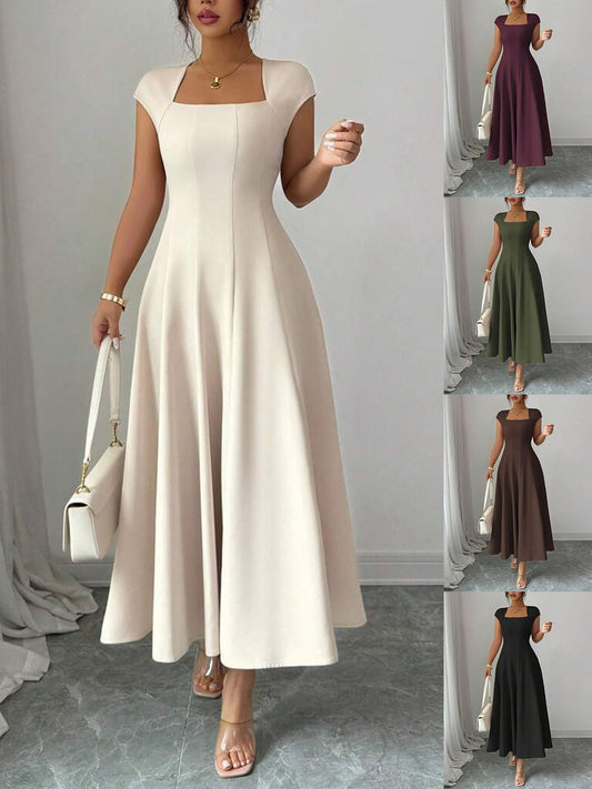 Square Neck Short-Sleeve Maxi Dress