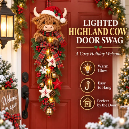 🎄 Light-Up Highland Cow Christmas Door Decor – Cute Festive Holiday Accent 🐮✨