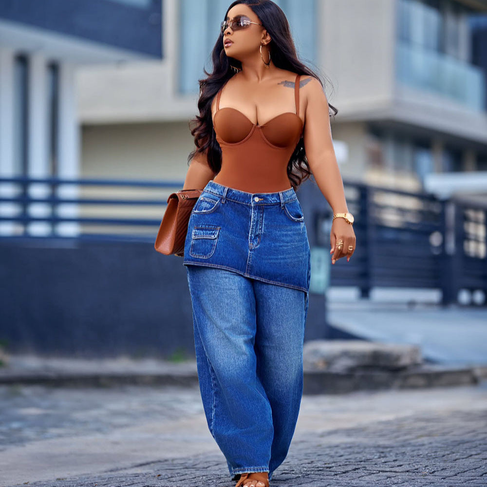 Elastic-Waist Denim Culotte Jeans