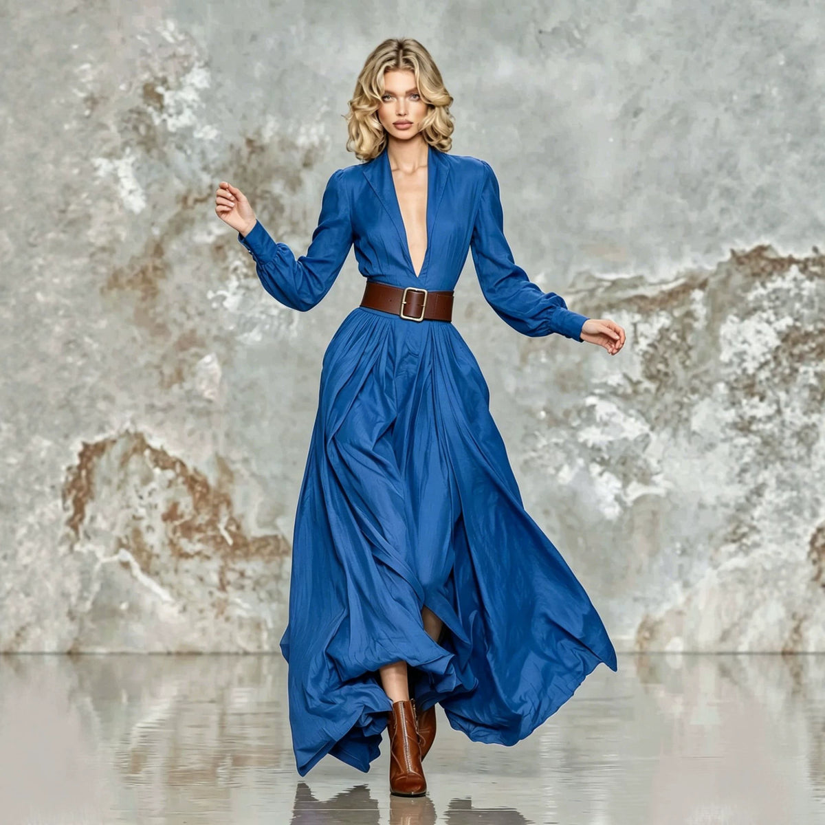 Elegant Belted Maxi Dress – Fall/Winter 2026