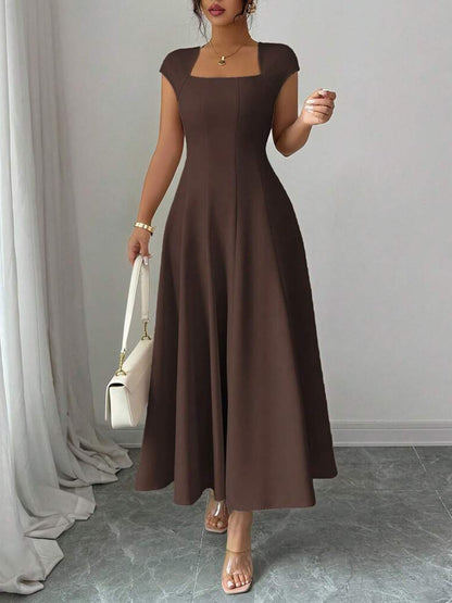 Square Neck Short-Sleeve Maxi Dress
