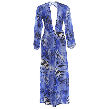 Deep V Backless Slit Maxi Dress