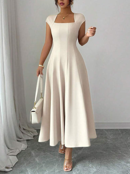 Square Neck Short-Sleeve Maxi Dress