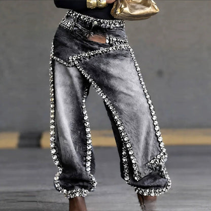 Layered Washed Wide-Leg Jeans – Women's Streetwear Style
