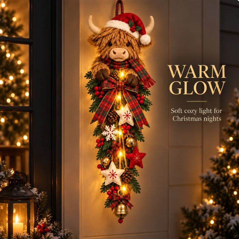 🎄 Light-Up Highland Cow Christmas Door Decor – Cute Festive Holiday Accent 🐮✨