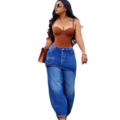 Elastic-Waist Denim Culotte Jeans