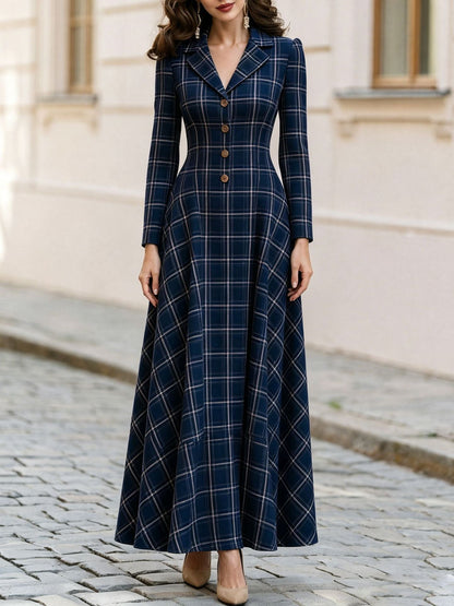 Classic Plaid Long Sleeve Maxi Dress