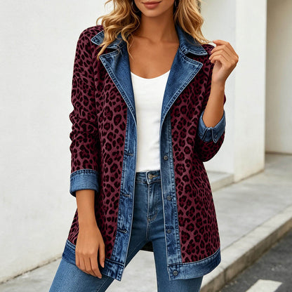 Leopard Print Denim Jacket – Women's Casual Oversized Style