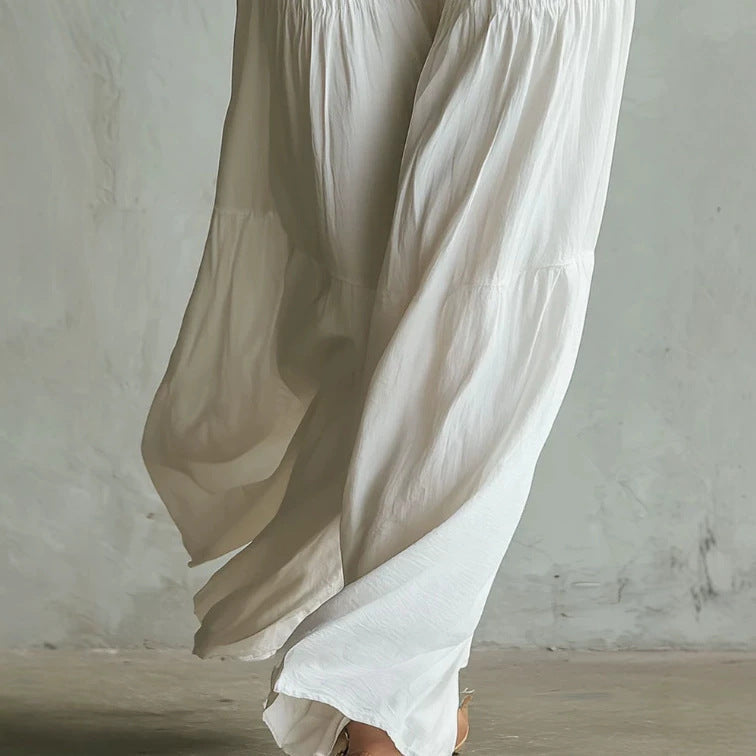 White Smocked Wide-Leg Jumpsuit
