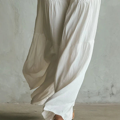 White Smocked Wide-Leg Jumpsuit