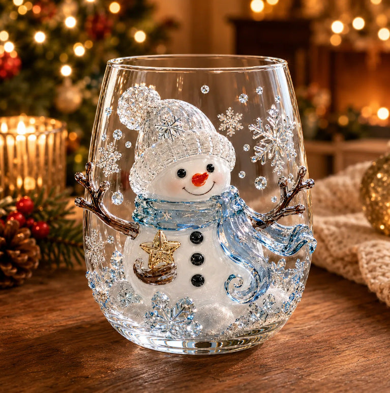 🎅 Santa & Snowman Christmas Glass – Hand-Painted Holiday Drinkware