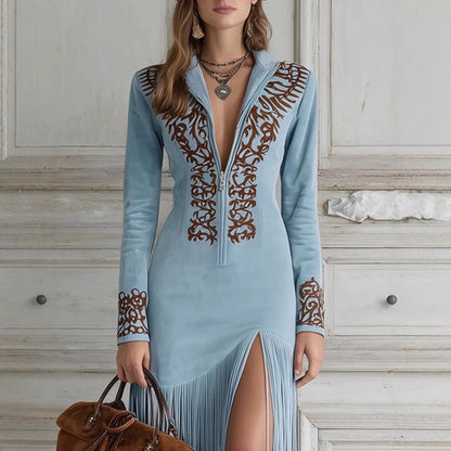 Women’s Vintage Floral Fringe Maxi Dress