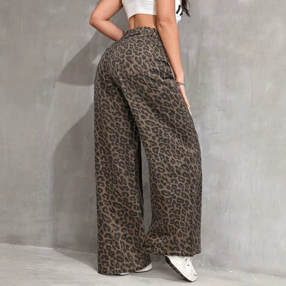 High-Waisted Leopard Wide-Leg Jeans