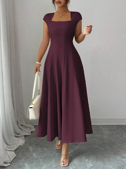 Square Neck Short-Sleeve Maxi Dress