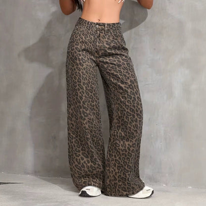 High-Waisted Leopard Wide-Leg Jeans