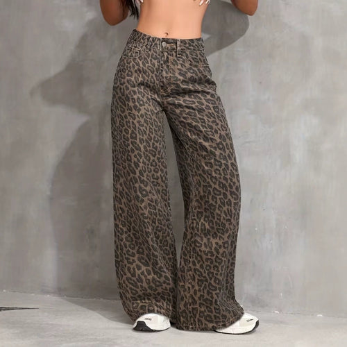 High-Waisted Leopard Wide-Leg Jeans