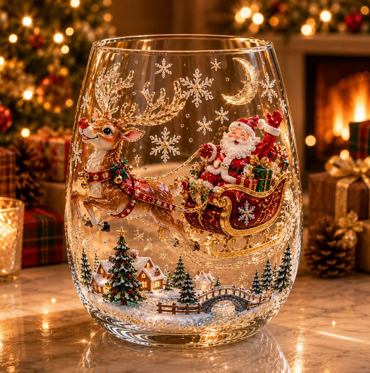 🎅 Santa & Snowman Christmas Glass – Hand-Painted Holiday Drinkware