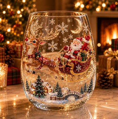 🎅 Santa & Snowman Christmas Glass – Hand-Painted Holiday Drinkware