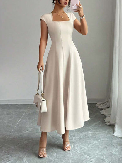 Square Neck Short-Sleeve Maxi Dress
